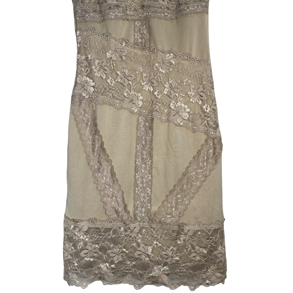 Silvergate Womens Lace Bodycon Dress Taupe Tan Open Keyhole Back Sleeveless S - Picture 7 of 11